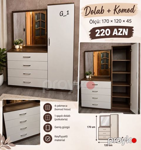 Dolab + Komod dəsti (G_1) Ölçü: 170 120 45 sm Qiymət: 220 AZN — Bakı