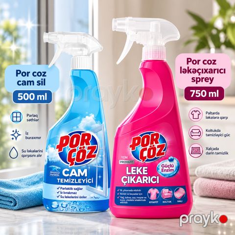 Şüşə üçün vasitə Porçöz 500 ml + Ləkə çıxarıcı sprey Porçöz 500 ml — Bakı