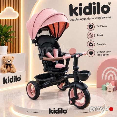 Üçtəkərli velosiped Kidilo, 1-5 yaş, çəhrayı — Bakı
