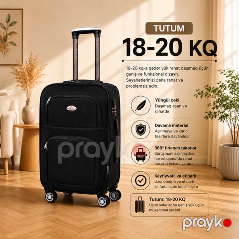 Çamadan 4 təkərli, qara, parça, ölçü L — Bakı