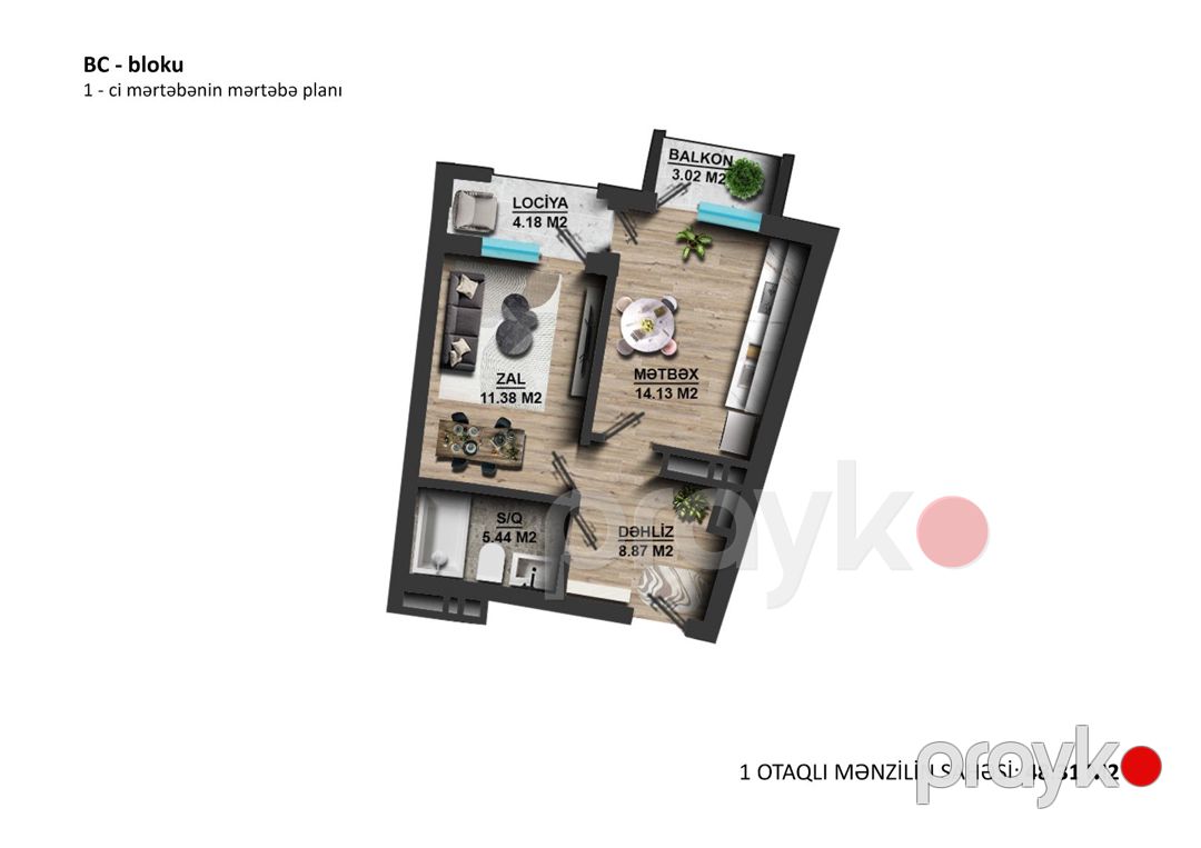 Satılır 1 otaqlı yeni tikili 48.4 m² — Mənzil, Xırdalan (3)