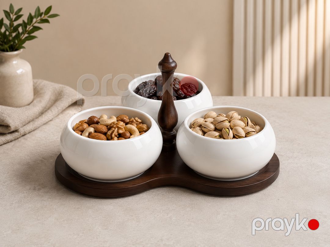 Çərəz qabı 6921-3514, keramika, altlıqla, 3 bölməli, ağ, 26х15 sm — Mallar, Bakı (2)