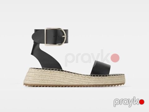 Qadın sandaleti – espadril platformalı - Üst hissə: hamar, qara dəri — Bakı
