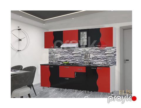 Mətbəx dəsti Elis, 260x220x60 sm, laminat, qırmızı/qara — Bakı