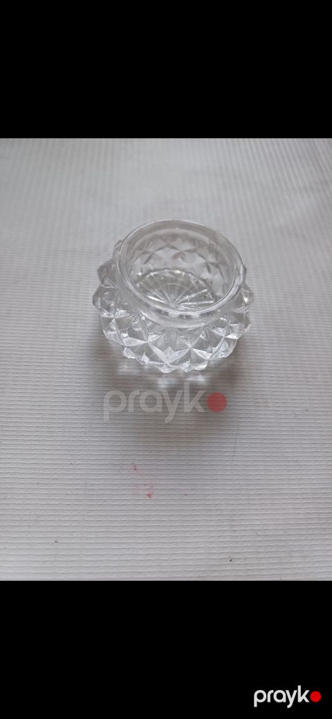Şüşə dekorativ qab – presslənmiş şüşədən, çoxbucaqlı-kristal naxışlı — Sumqayıt