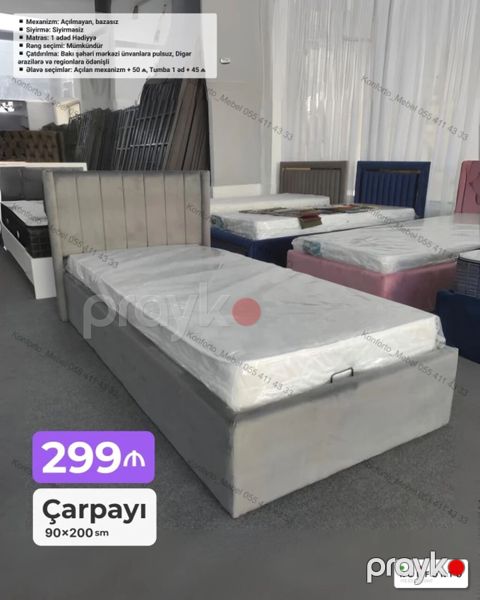 Çarpayı – 90×200 sm - Mexanizm: Açılmayan, bazasız - Şkaflama — Bakı