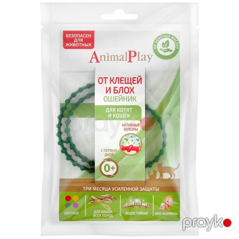 Pişiklər və pişik balaları üçün boyunluq Animal Play birə və gənə əleyhinə, yaşıl, 38 sm — Bakı