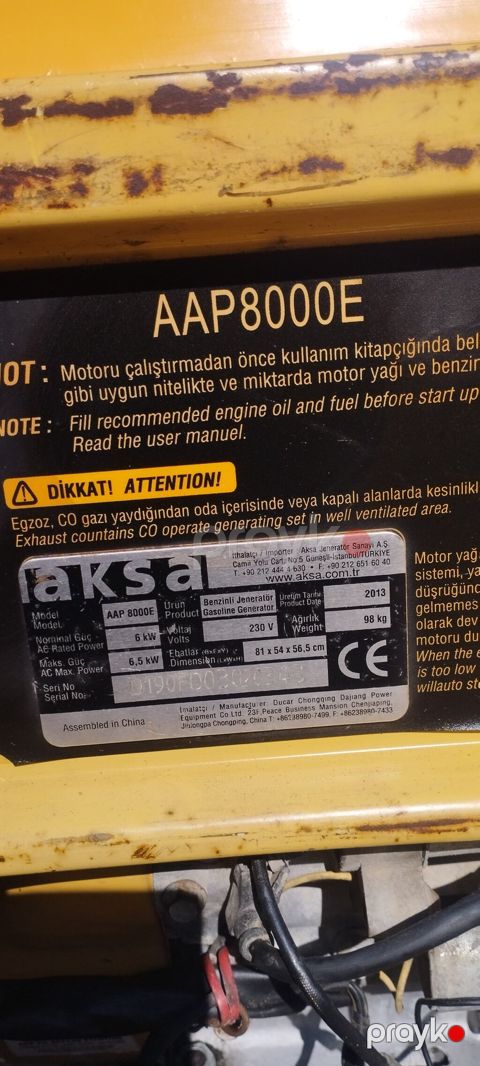 Aksa AAP8000E benzinli generator - Model: AAP 8000E (etiket üzərində) — Digah