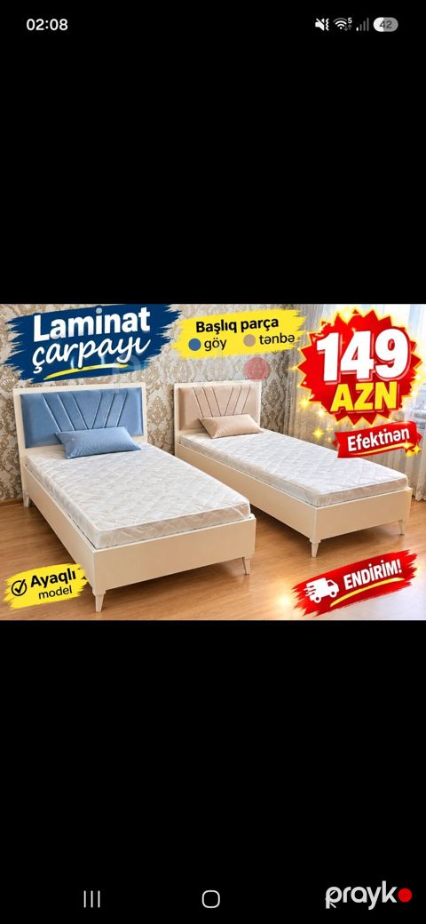 Laminat çarpayı – ayaqlı model - Material: dayanıqlı laminat karkas — Xırdalan