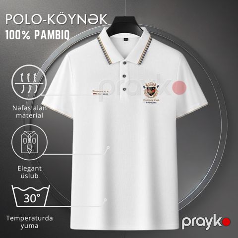 Kişilər üçün polo EB_1059, ağ, pambıq, ölçü M — Bakı