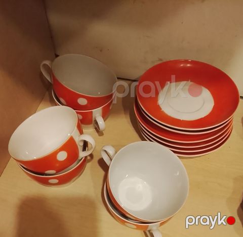 Çay dəsti, rəng - Narıncı, Keramika, 6 nəfərlik, Çexiya — Bakı