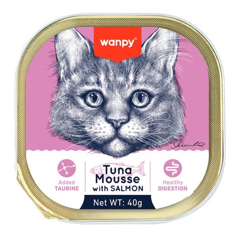 Nəm yem pişiklər üçün Wanpy Tuna Mousse With Salmon, 40 q — Bakı