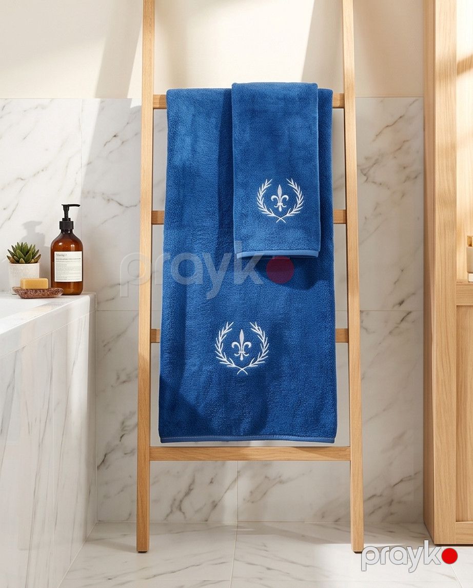 Göy rəngdə hamam və əl-üz dəsmalı dəsti — Mallar, Bakı (3)