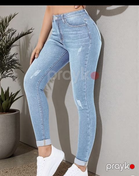 Qadınlar üçün açıq mavi skinny cins şalvar - Yüksək bel kəsimi – bel