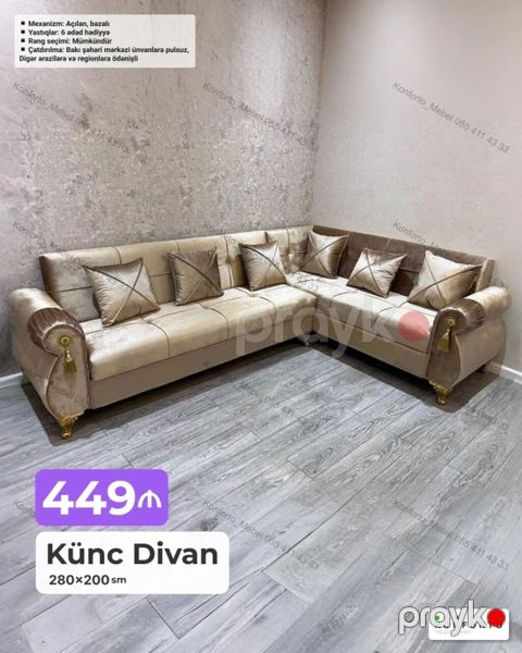 Künc divan – 280×200 sm Xüsusiyyətlər: - Mexanizm: açılan, bazalı — Bakı