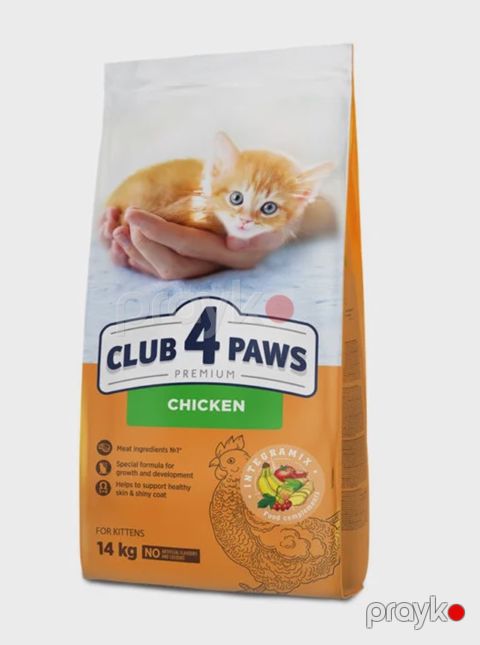 Pişik balaları üçün quru yem Club 4 Paws For Kittens toyuq dadı ilə, 14 kq — Bakı