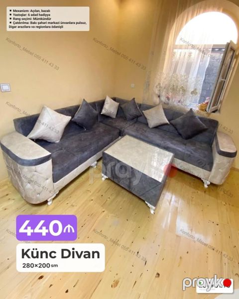 Künc Divan – 280×200 sm Xüsusiyyətlər: - Mexanizm: açılan, bazalı — Bakı