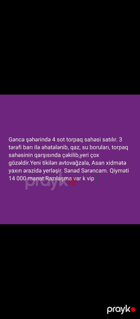 4 sot, Tikinti, Makler, Bələdiyyə — Gəncə