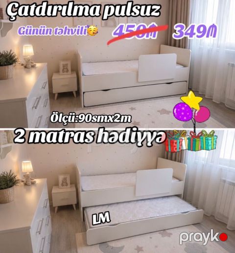 İki nəfərlik çarpayılar 2 matras hədiyyə Bir başa istehsaldan — Bakı