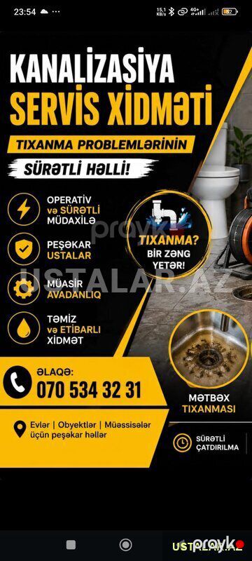 Kanalizasiya açma xidməti — Bakı