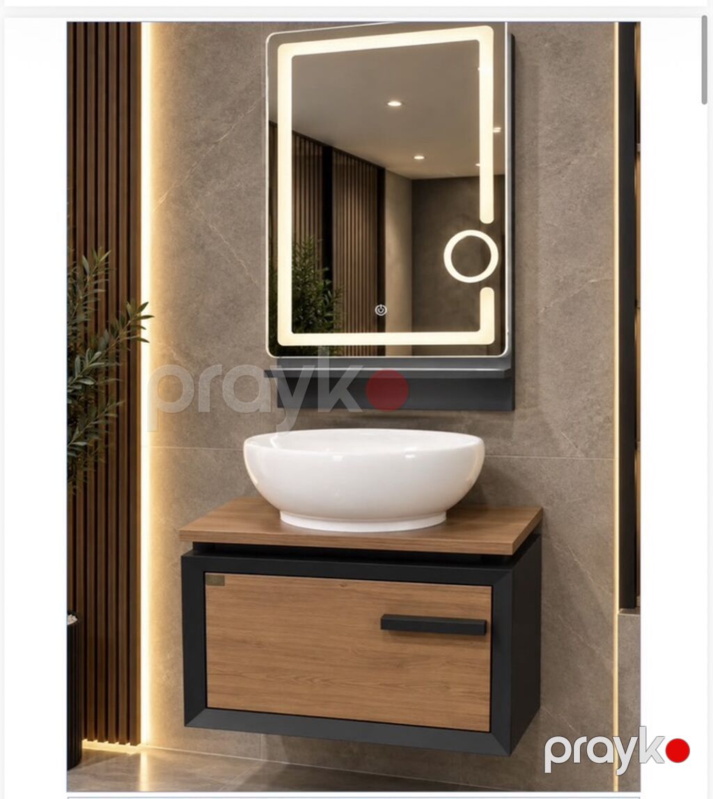 Hamam üçün divardan asılan mebel dəsti - Üst hissə: ağ keramika kase — Vanna otağı mobilyası, Bakı (2)