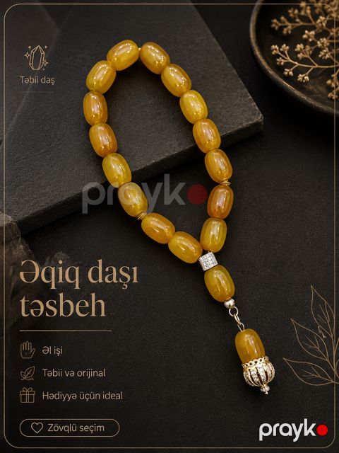 Təsbeh, sarı/qızılı, əqiq, 200 mm — Bakı