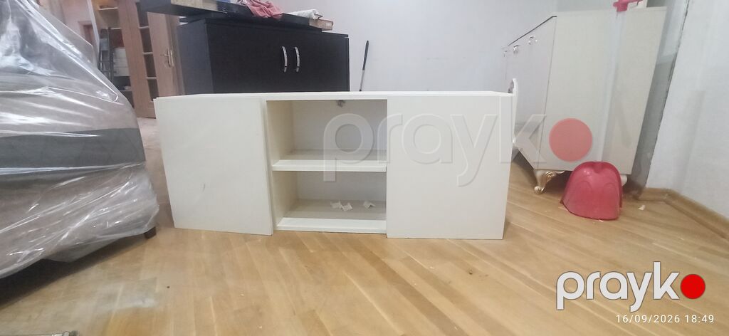 Ağ rəngli aşağı hündürlüklü TV/komod tipli dolab - Material — Televizor altlıqları və standlar, Bakı (3)