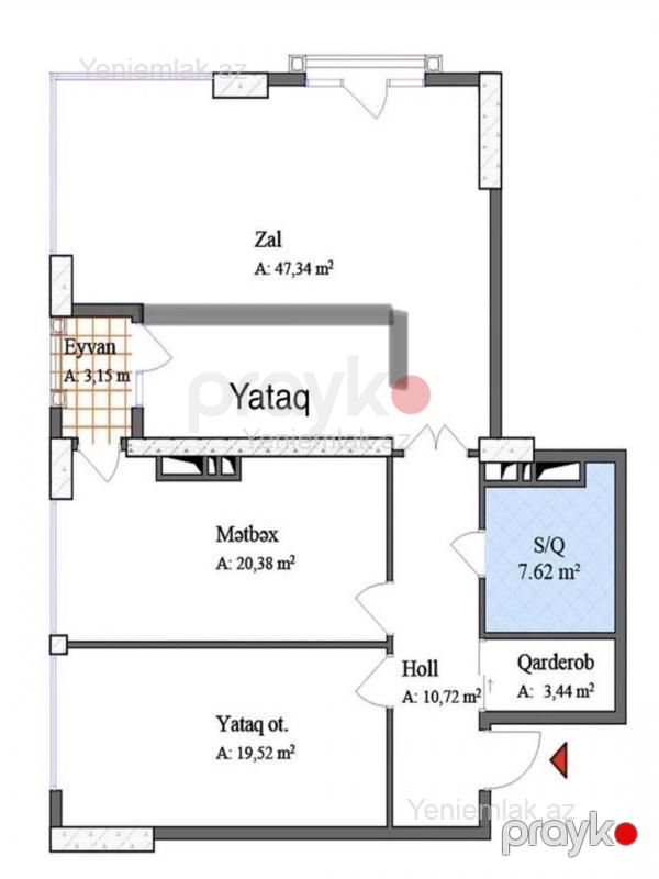 Satılır 3 otaqlı Bina evi menzil (Yeni tikili), 112 m², Nərimanov rayonu — Mənzil, Bakı (2)