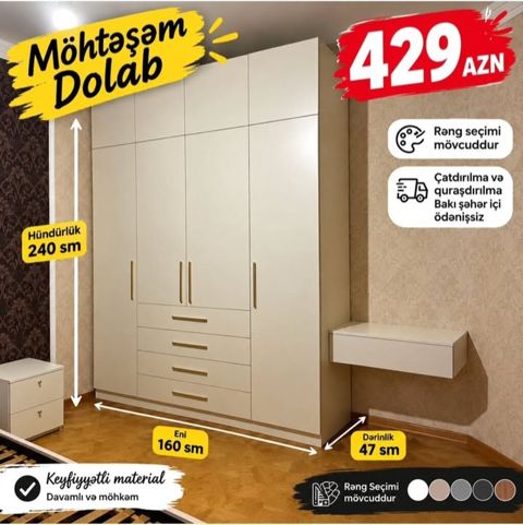 Möhtəşəm Dolab – funksional və zərif dizayn - Ölçülər: Hündürlük 240 — sifaris_yeni_mebel_Gülü_Hüseyn — Шкафы