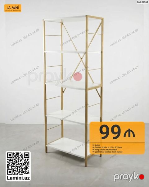 Stellaj - Material: Metal karkas (qızılı rəng çərçivə) + ağ rəngli — Bakı
