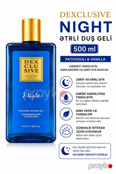 Kişilər üçün duş geli Dexclusive Night Patchouli & Vanilla 500 ml — Bakı