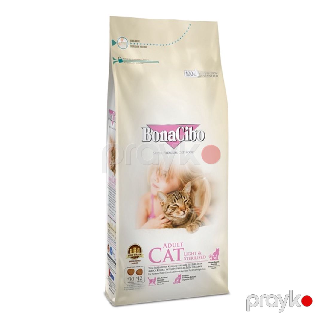 Quru yem BonaCibo Super Premium Light & Sterilised yetkin pişiklər üçün, toyuq əti və düyü ilə, 1 kq çəki ilə — Mallar, Bakı