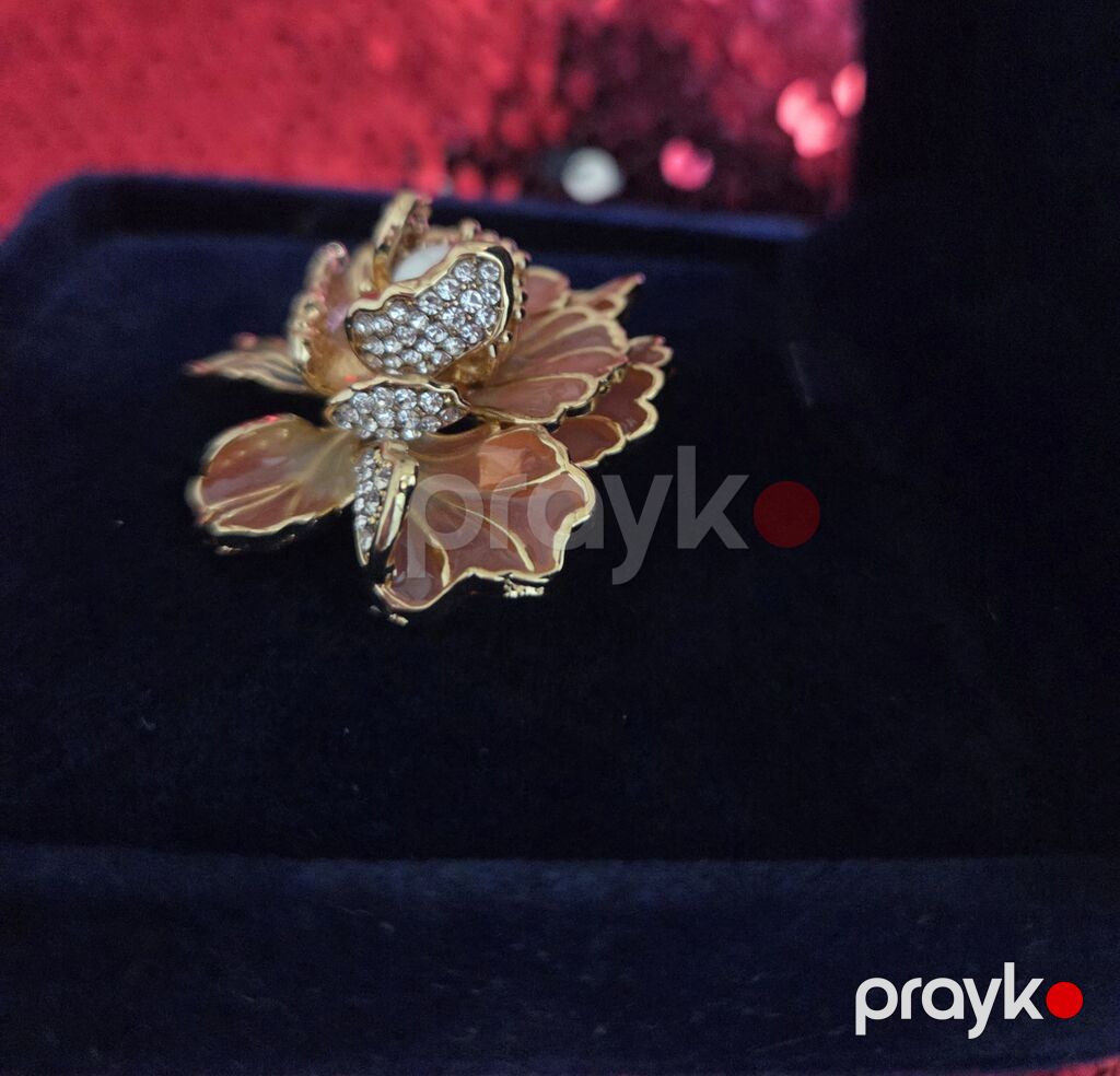 Gül formalı qaşlı broş çəhrayı-şaftalı tonlarında emaillı — Broş, Bakı (4)