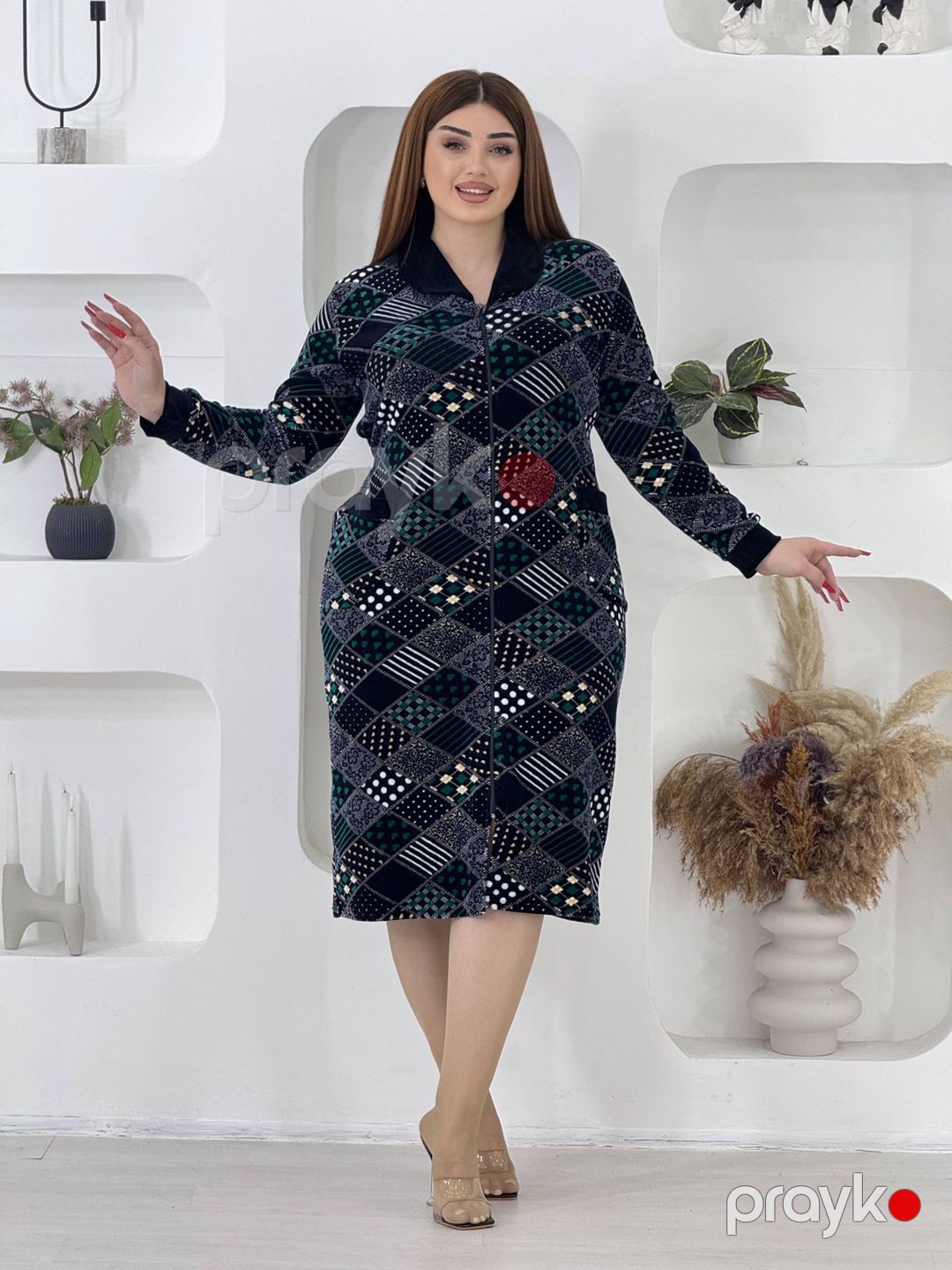 Qadın ev xələti, tünd göy, velür, ölçü 6XL — Mallar, Bakı (2)