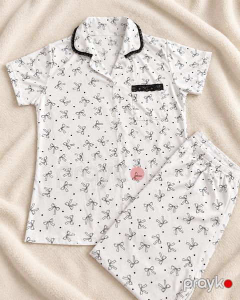 Qadınlar üçün şalvarlı pijama dəsti 5820, ağ, pambıq, ölçü 2XL — Bakı