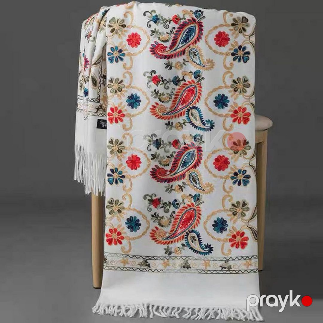 Qadın şərfi TCS_2602, ağ, kaşmir, buta naxışlı, 72x200 sm - TCS_2602_ağ — Mallar, Bakı (3)