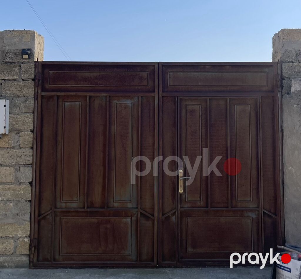 İşlənmiş Dəmir Həyət darvazası, Yana açılan, 3 m, Mexaniki, Qapı ilə, rəng - Qəhvəyi, Kredit yoxdur — Pəncərələr, qapılar, balkonlar, Sumqayıt (2)