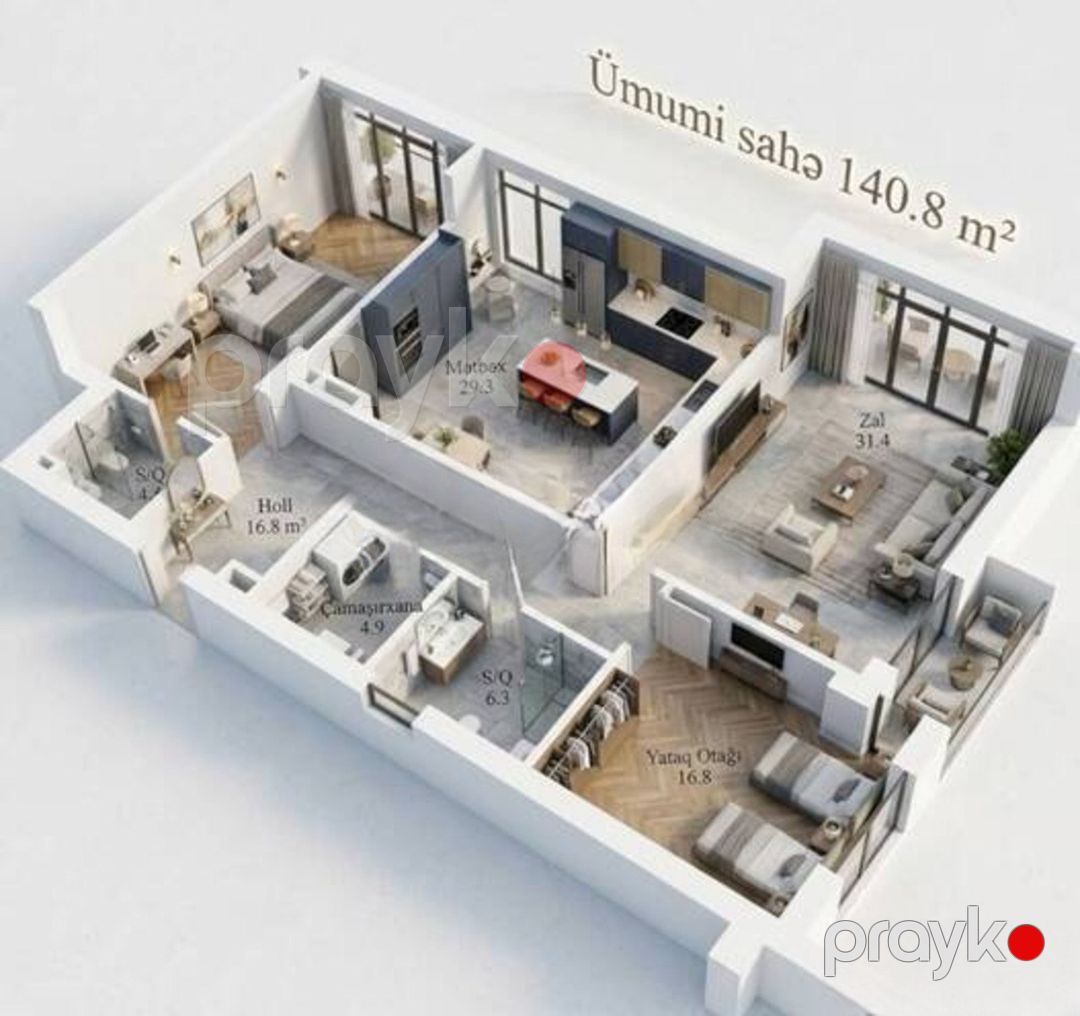 Satılır 3 otaqlı yeni tikili 140.8 m² — Mənzil, Bakı (3)