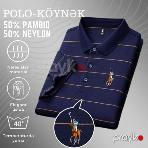Kişilər üçün polo EB 873, tünd-göy, pambıq/neylon, ölçü 2XL — Bakı