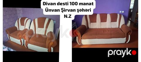 Divan dəsti – 2 kreslo + 1 üçnəfərlik divan. Rəng: qəhvəyi-bej — Şirvan
