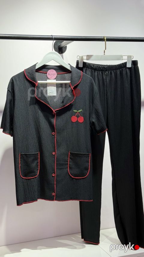 Şalvarlı pijama dəsti, qara, viskoz/likra, ölçü S/M — Bakı