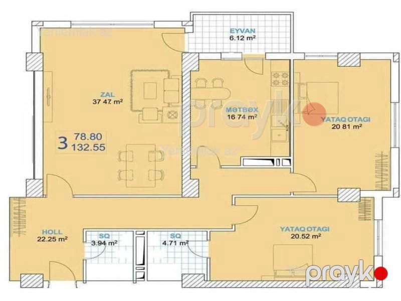 Satılır 3 otaqlı Bina evi menzil (Yeni tikili), 133 m², Nərimanov rayonu — Mənzil, Bakı (2)