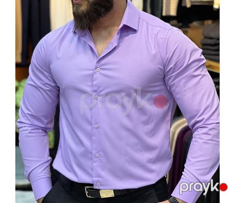 Kişilər üçün uzunqol köynək Paşatürk ML_2441, bənövşəyi, pambıq, ölçü M — Bakı