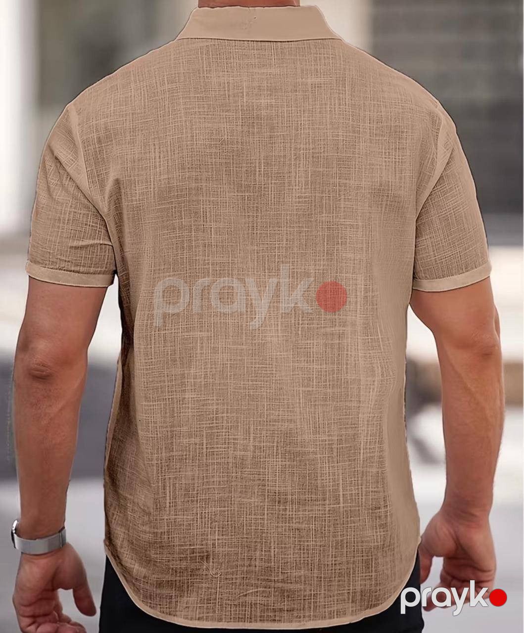 Kişilər üçün qısaqol köynək ML_3368, qəhvəyi, pambıq, ölçü 44 — Mallar, Bakı (2)