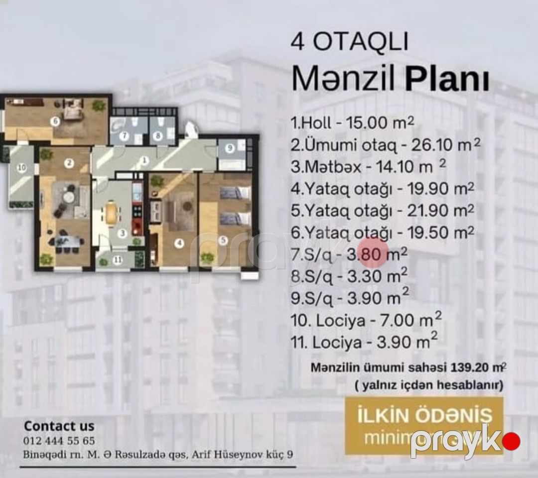 Satılır 4 otaqlı yeni tikili 139.2 m² — Mənzil, Bakı (5)