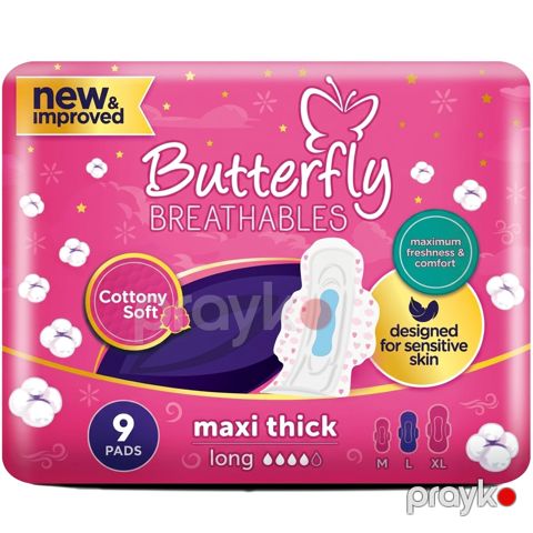 Qadın bezləri Butterfly Breathables Maxi Thick Cottony, XL, 9 ədəd — Bakı