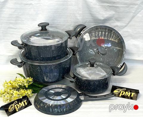 Qazan dəsti PMT Elips 9 parça, 22/26/30 sm, qara — Bakı