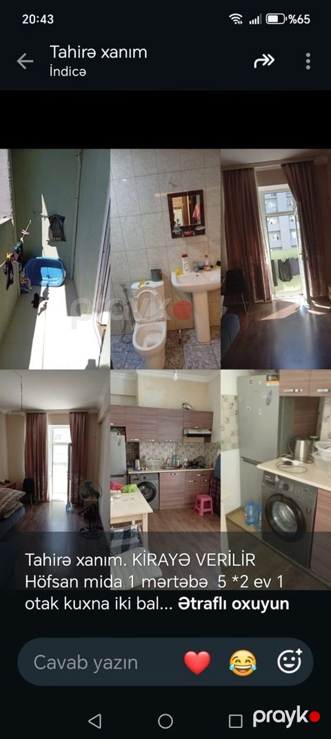Tahirə xanım. Kirayə Verilir Höfsan mida 1 mərtəbə 5 *2 ev 1 otak — Bakı