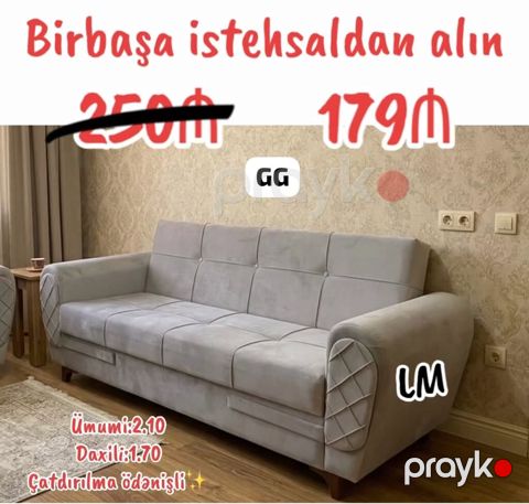 Mebel: Yumşaq divan (Gg/lm modeli) Xüsusiyyətlər: - Rəng: Açıq boz — Bakı
