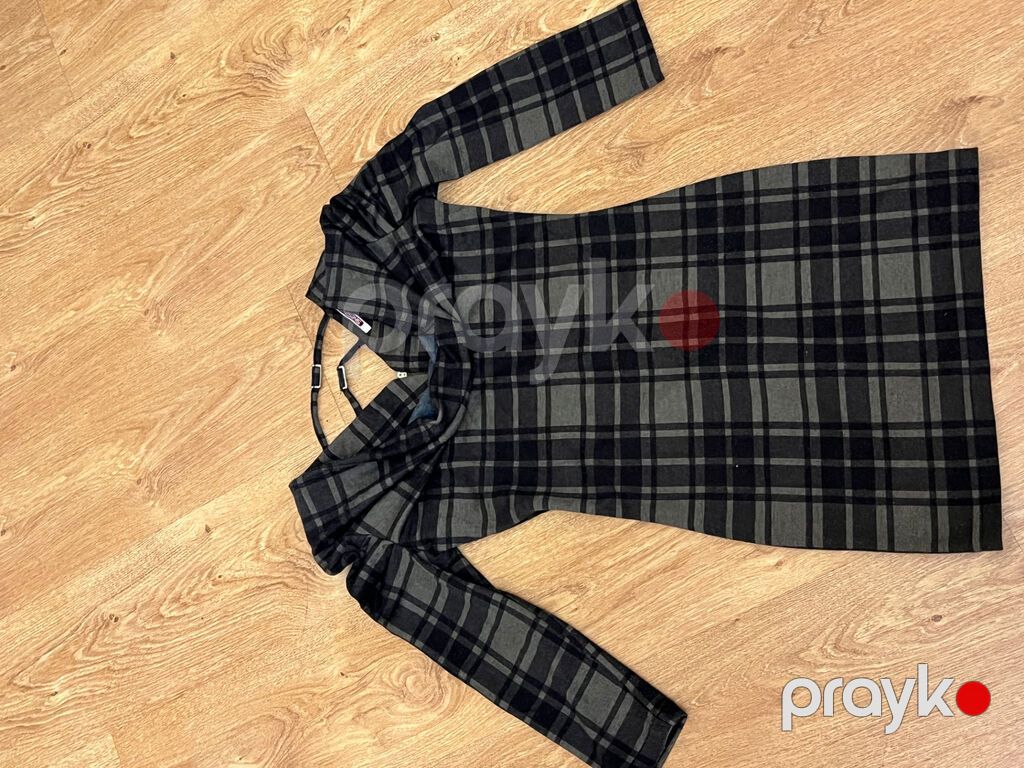 Qara-boz rəngli dama (plaid) naxışlı qadın paltarı - Model: dizə — Gündəlik paltarlar, Bakı (2)